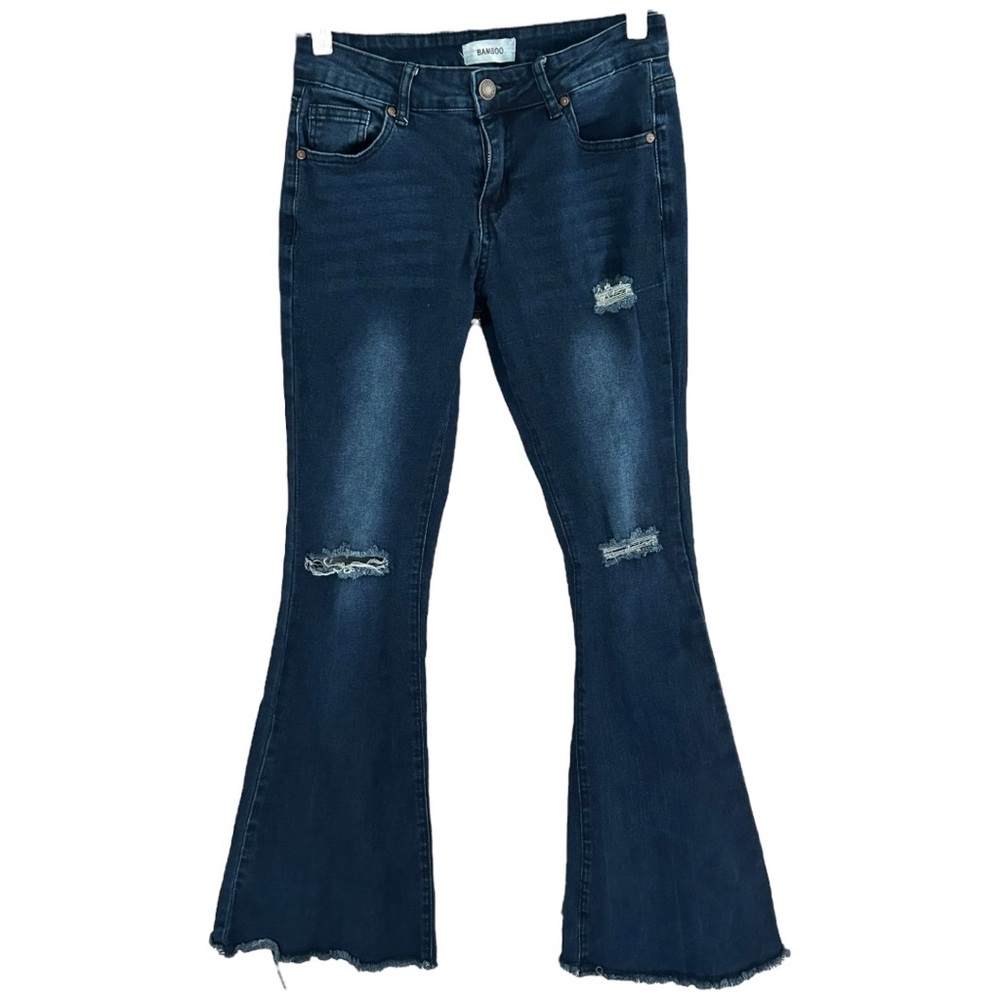 Bamboo Women's Midrise Distressed Blue Flared Jeans‎  Sz 7